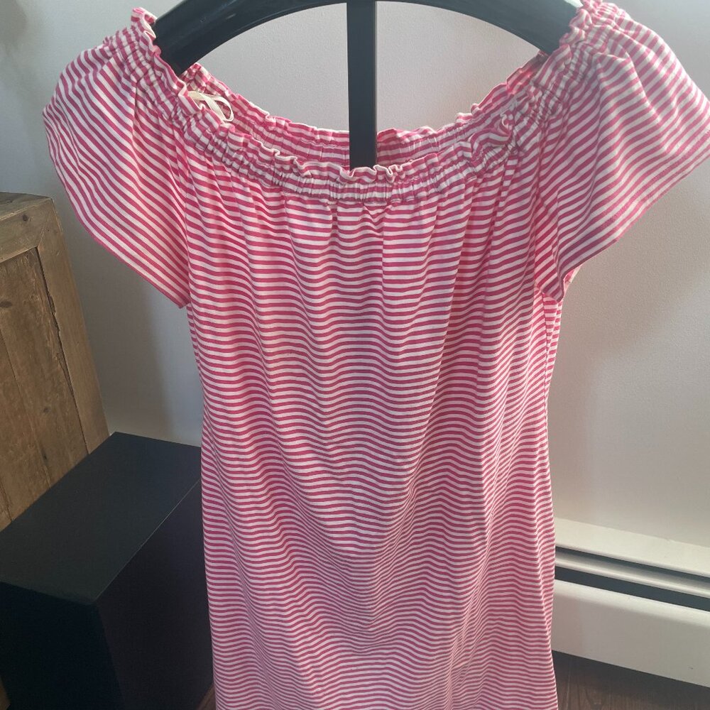Vineyard Vines Dress - Pink Striped Off the Shoulder Mini